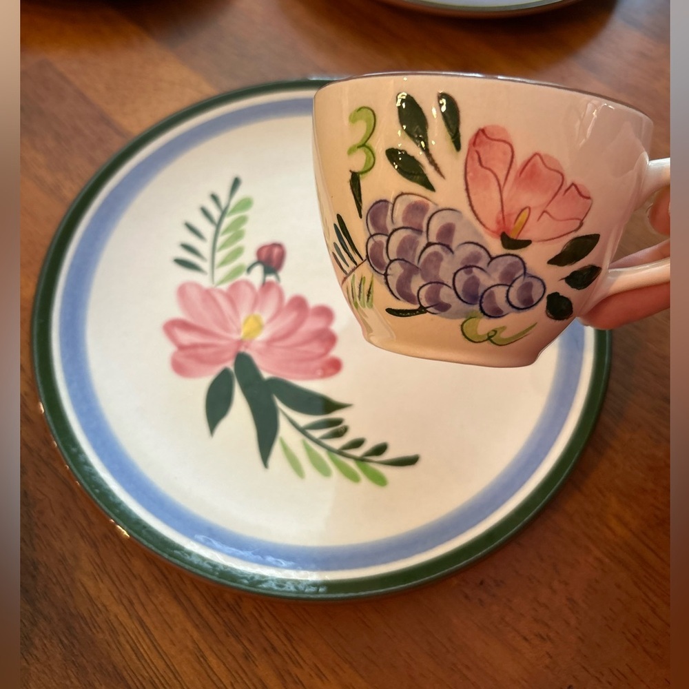 Floral Stoneware Tea party Set—Vintage Tea Cups + Plates Bundle | Stangl Pottery - Picture 5 of 6